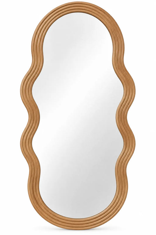 Espejo decorativo con marco de contorno redondeado, marrón y plateado - roundtablehaven