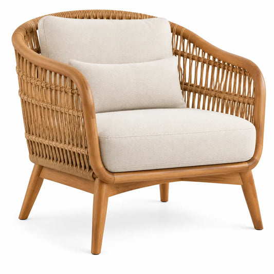 Sillón con estructura abierta con detalles de líneas verticales, beige y marrón - roundtablehaven