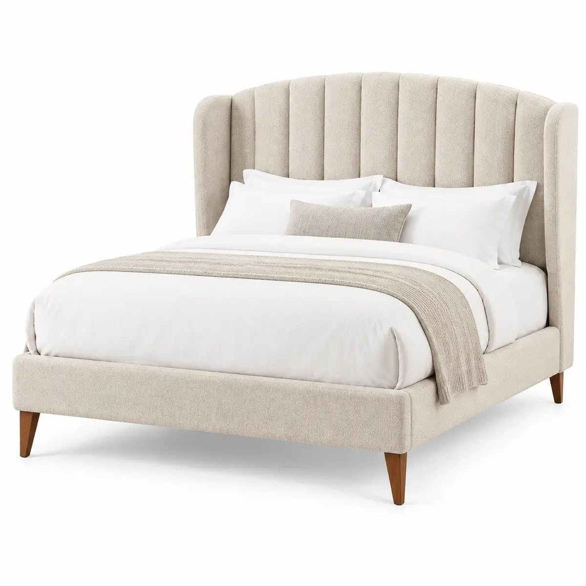 Estructura de cama con cabecero con acolchado acanalado, beige y marrón